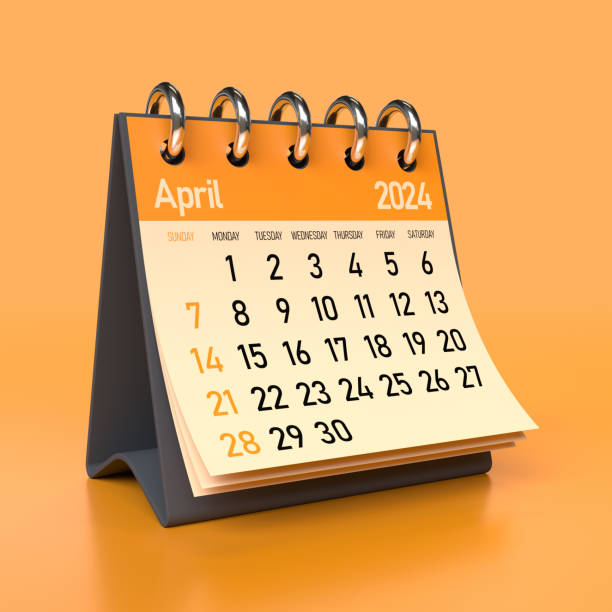istock April 2024 Calendar. Isolated on Orange Background. 3D Illustration 1684353379