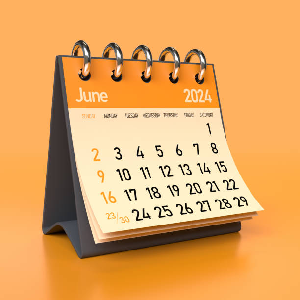 istock June 2024 Calendar. Isolated on Orange Background. 3D Illustration 1684353381