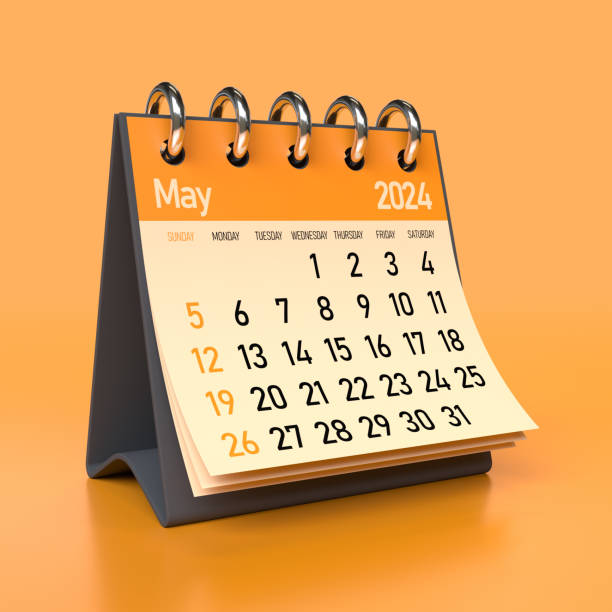 May 2024 Calendar. Isolated on Orange Background. 3D Illustration