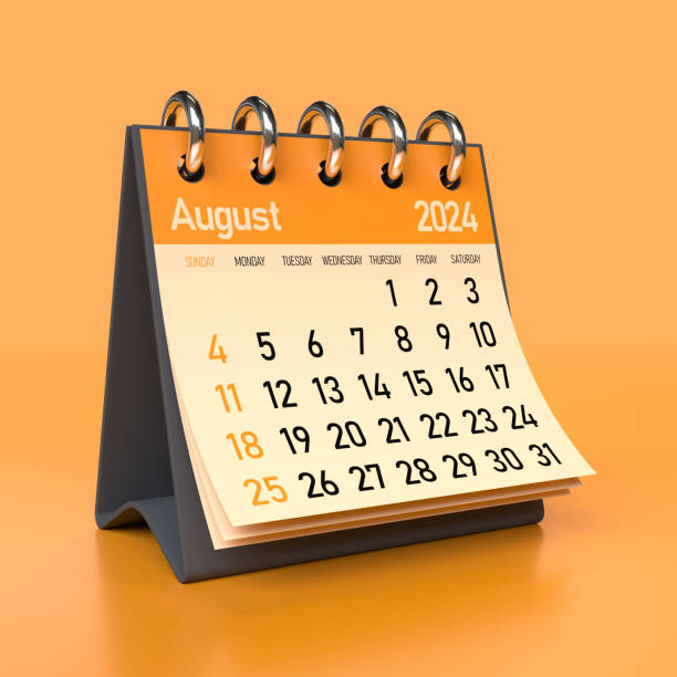 istock August 2024 Calendar. Isolated on Orange Background. 3D Illustration 1684353403