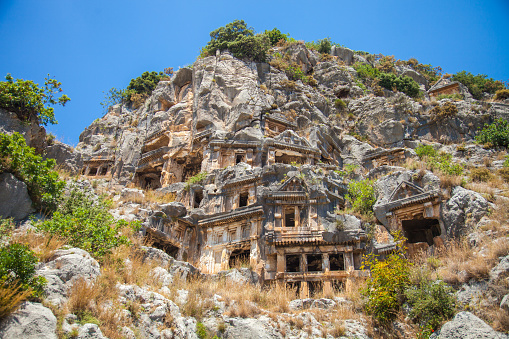 Ancient Tombs of the Kings, in ancient Lycian city of Myra in Demre, Antalya province in Turkey