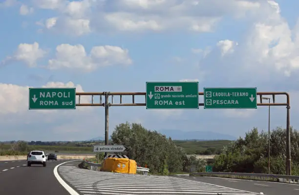 Large crossroads of the central Italy highway left goes to Naples right to central Rome