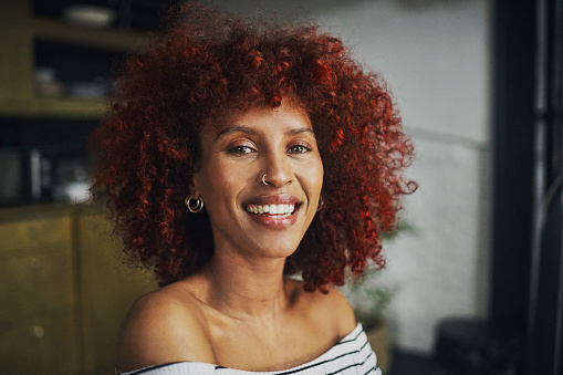 beautiful modern black woman with vibrant curly afro hair, stock photo,copy space