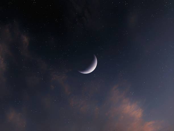 istock Moon with stars in the sky. Crescent moon isolated. 1684403894