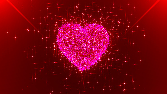 3d heart render seamless. Valentines day. Shiny love animation. Love, heart background for wedding. 3D Render of romantic background for valentines