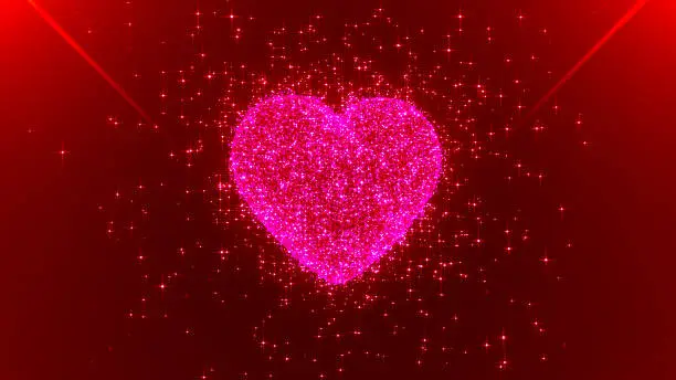 Photo of 3d heart render seamless. Valentines day. Shiny love animation. Love, heart background for wedding. 3D Render of romantic background for valentines.