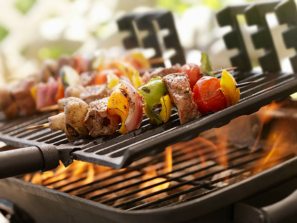 Beef and Vegetable Kabobs on a Outdoor BBQ