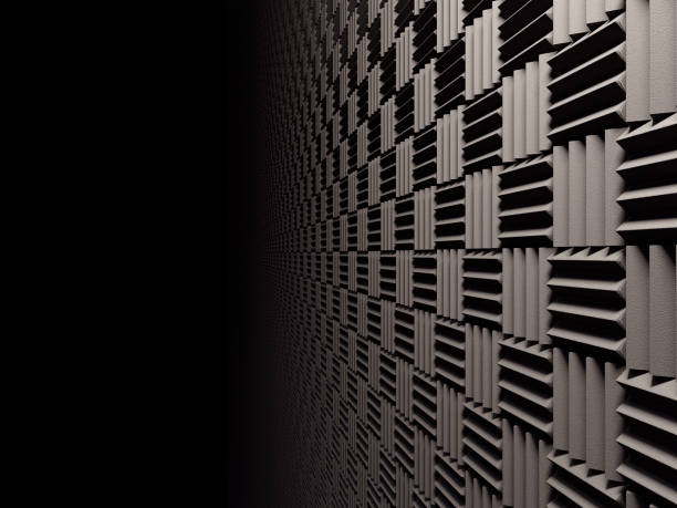 istock Background acoustic soundproof foam illuminated by warm light. 3d rendering 1684439125