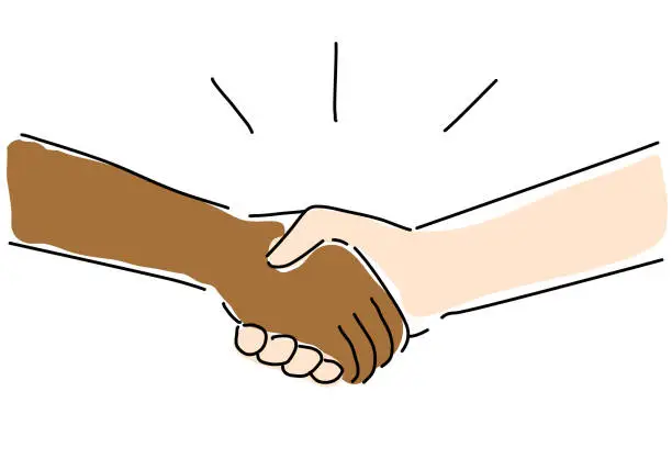 Vector illustration of people of different races shaking hands drawing illustration