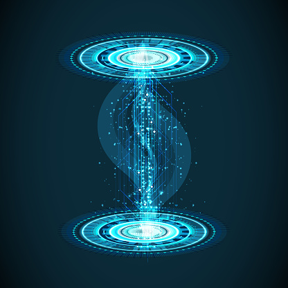 A magical blue portal on an isolated background. Glowing blue rings, glowing futuristic elements, hologram, portal. A magic circle for product presentation.