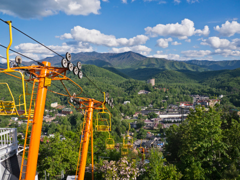 Ski lift from downtown Gatlinburg with a stunning  view of the Smoky Mountains.