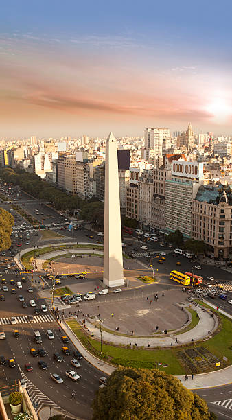 argentina buenos aires aerial view with obelisco - buenos aires stockfoto's en -beelden