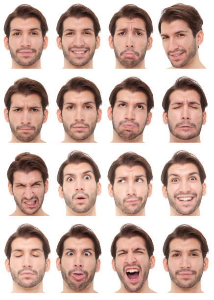istock Montage of bearded young man's face with 16 expressions 168447511