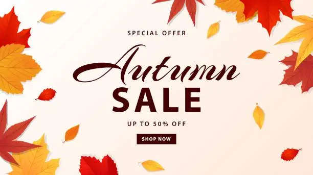 Vector illustration of Autumn sale banner. Autumn leaves background for shopping sale, special offer. Vector illustration