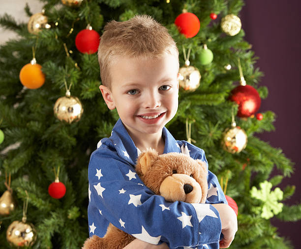 istock Young Boy In Front Of Christmas Tree 168451037