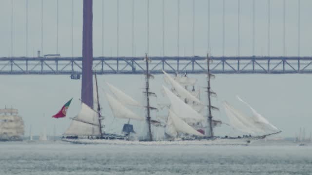 Sailing regatta in Lisbon near the bridge on April 25. September 3, 2023