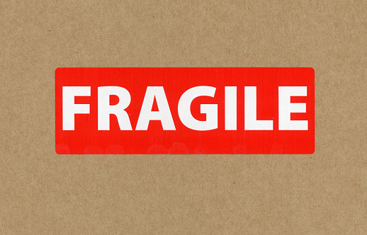 fragile label on a corrugated cardbord box