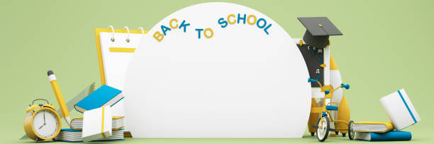 istock write board with books and accessory on yellow background. degree achievements education and Free space for announcing the opening of the study. Back to school concept 3D Rendering, 3D Illustration 1684639072