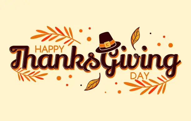 Vector illustration of Happy Thanksgiving Day with autumn leaves