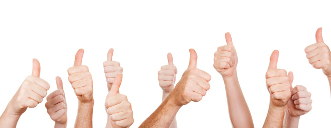 Multiple raised hands with thumbs up, isolated on white background.  You might also be interested in these: