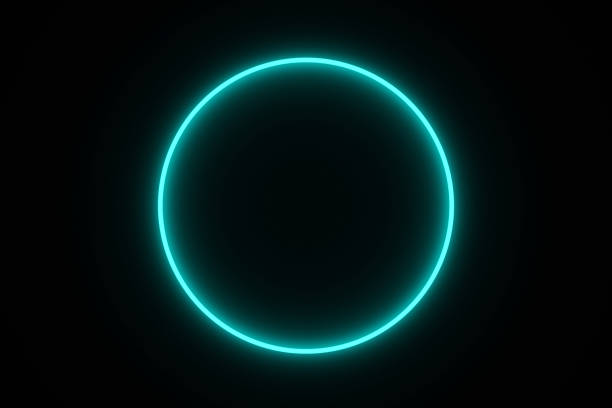 istock Blue tone circle neon light bulb isolated on black background for graphic design 1684693037