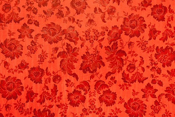 Antique velvet wall, Red flower texture stock photo