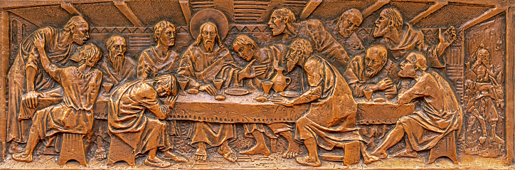 Naples - The bronze relief of Last supper in chapel of the church Chiesa di San Giovanni a Carbonara by Luigi Feretti.
