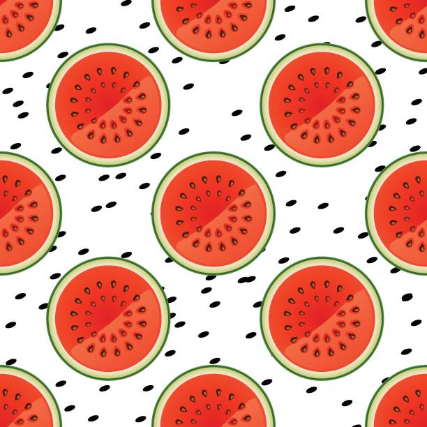 ilustrações, clipart, desenhos animados e ícones de fatia vetorial de frutos de melancia padrão sem costura - healthfull