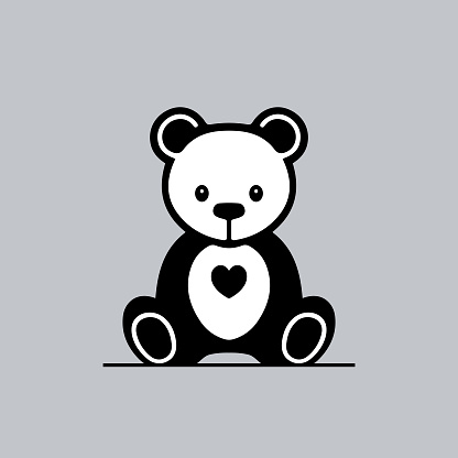 Teddy bear icon. Black and white illustration.
