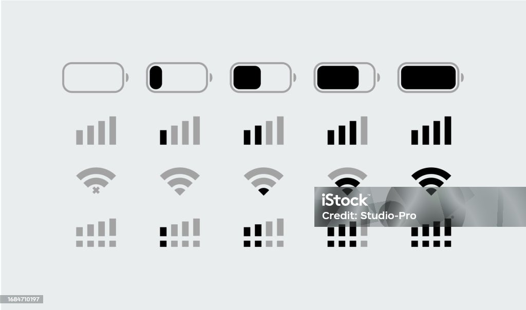 Smartphone status bar icon set vector - Royalty-free Batterij vectorkunst Smartphone status bar icon set vector - Royalty-free Batterij vectorkunst