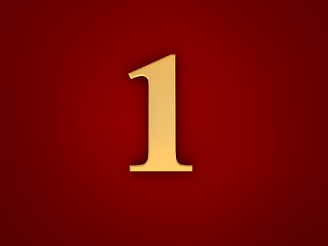 Golden Number One on red background. Digitally generated image