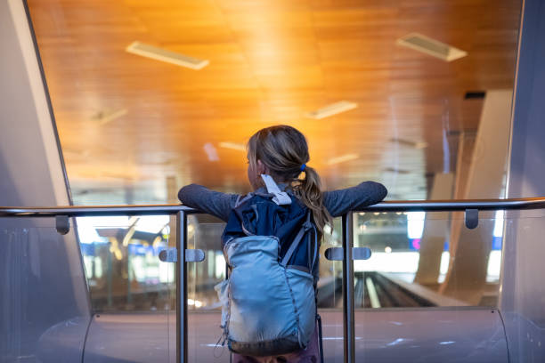 istock Young girl with backpack at the airport 1684712205