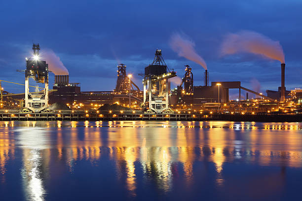 Steelworks at dusk stock photo