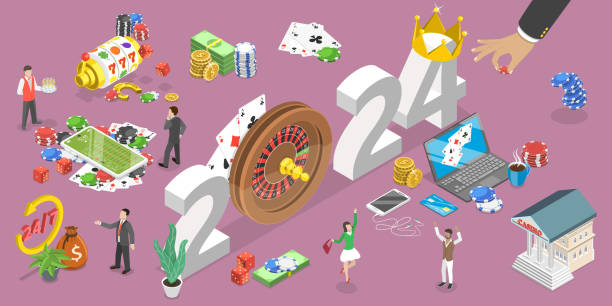 izometryczny płaski wektor 3d koncepcyjna ilustracja nowego roku 2024 i trendów w branży kasyn online - gimnastyka izometryczna obrazy stock illustrations