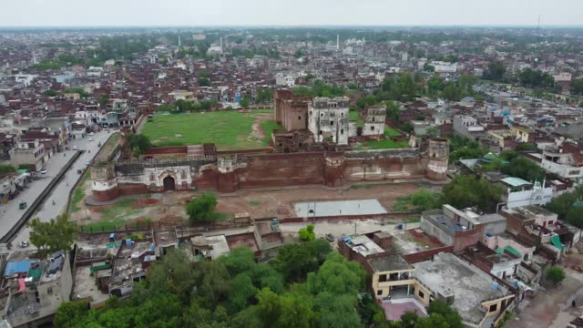 Drone high angle view of historical place Qila Sheikhupura in Pakistan.