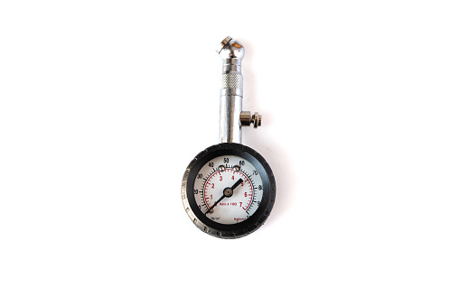 manual pressure gauge for checking the pressure in the wheels of a car, bicycle or motorcycle. Double scale in metric and inch systems