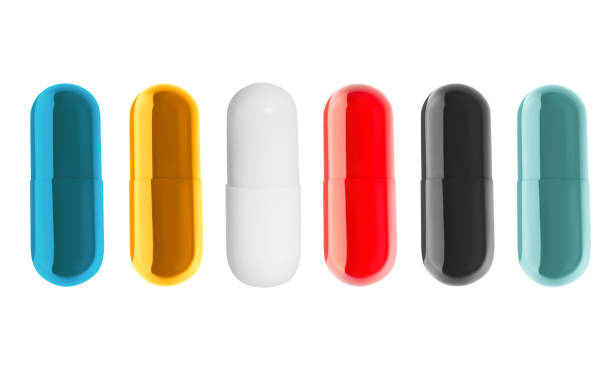 istock Bright colored capsules, pills. on isolated transparent background 1684756792