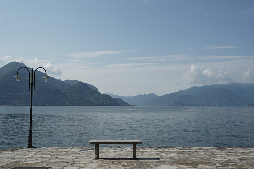 View of lake Como from the lakefront promenade of Santa Maria Rezzonico