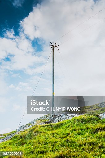 istock Electricity Pole on a Rugged Landscape at Scotland 1684792906