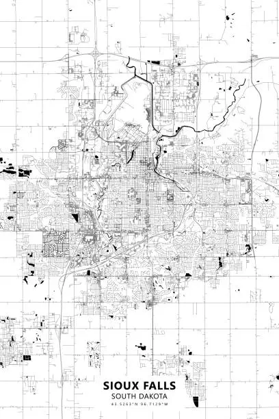 Vector illustration of Sioux Falls, South Dakota, USA Vector Map