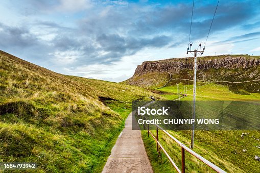 istock Electricity Pole on a Rugged Landscape at Scotland 1684793942