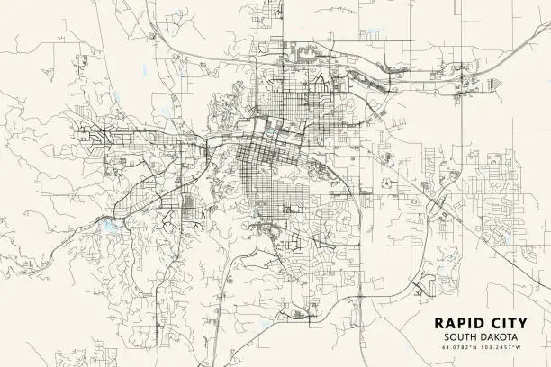 Vector illustration of Rapid City, South Dakota, USA Vector Map