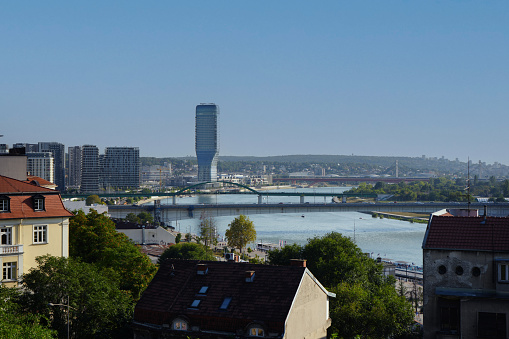 View over Sava river and waterfront with bridges in Belgrade