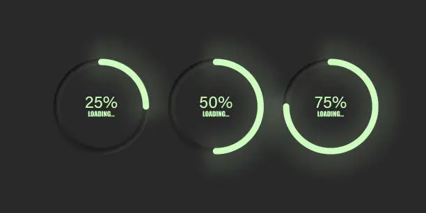 Vector illustration of Loading bar circular neumorphic indicator. Light downloading process in modern neumorphsim style. Vector illustration