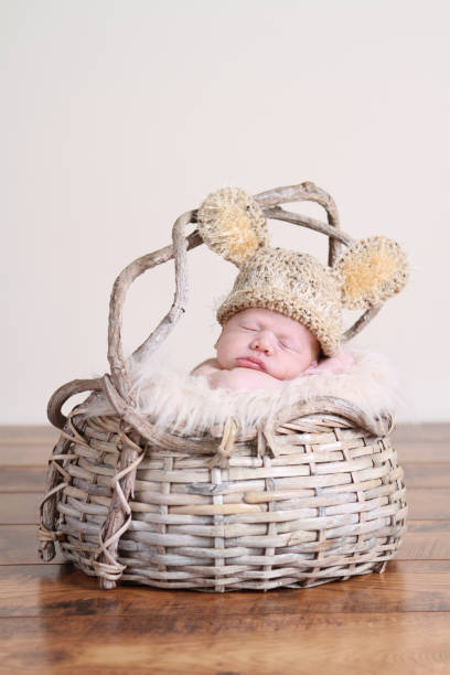 istock Newborn Boy in Basket with Bunny Hat 168482431
