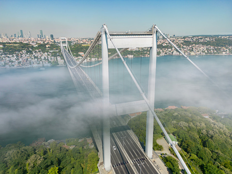 Bosphorus Bridge in Fog in Istanbul.