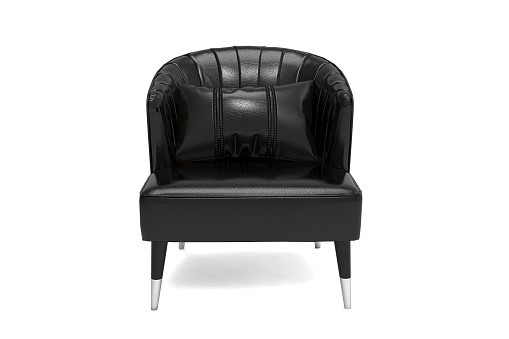 Modern Luxury black leather armchair isolated on white background.Elements of architecture. Design template for graphics. Furniture Collecttion