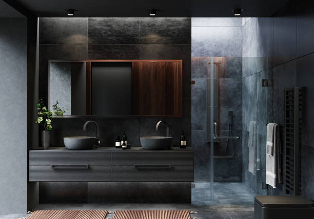 istock Modern luxury and minimalist dark bathroom 1684888019