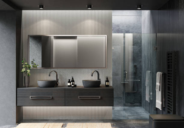istock Modern luxury and minimalist dark bathroom 1684888020