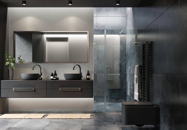 istock Modern luxury and minimalist dark bathroom 1684888034